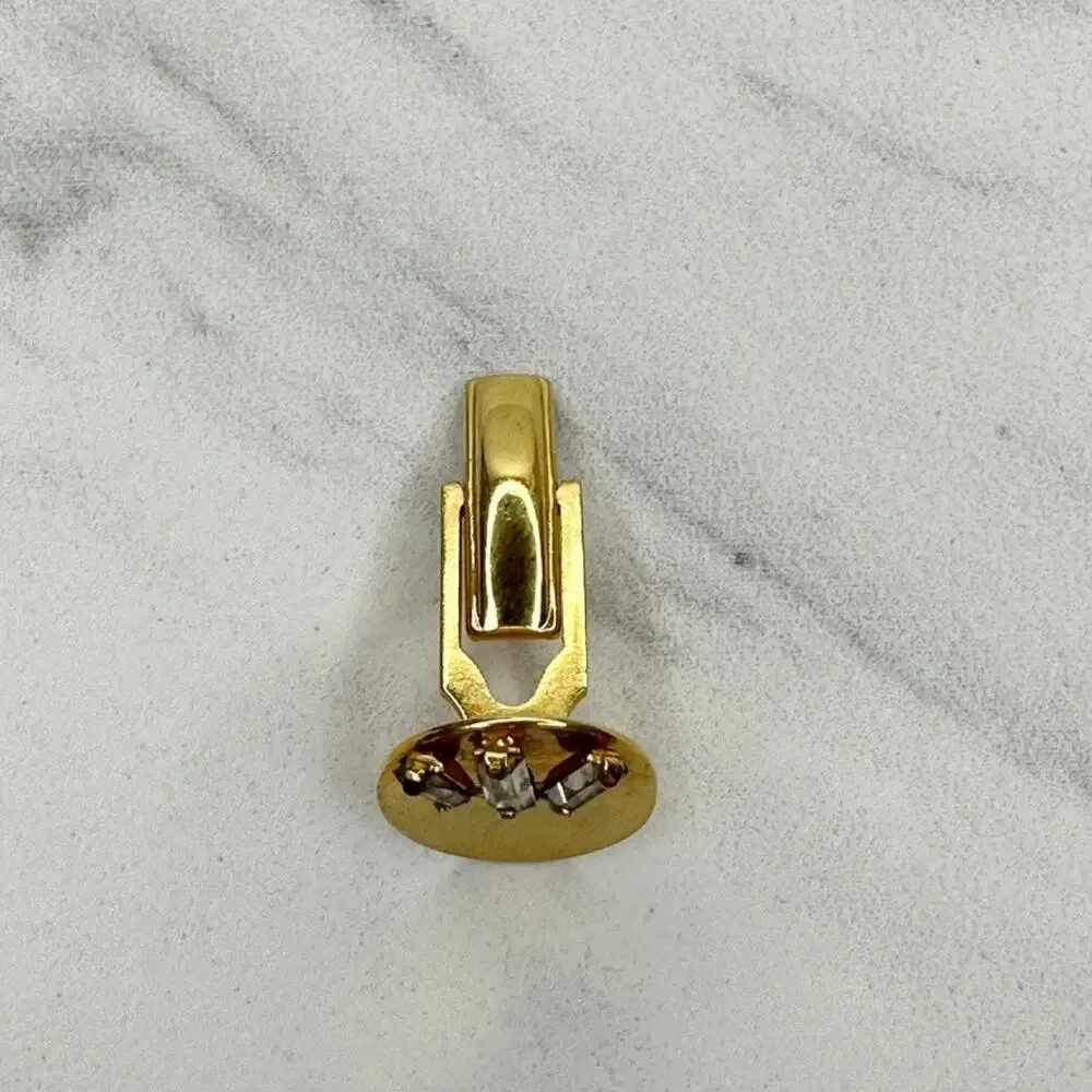 Vintage 1961 Pat 2974381 Rhinestone Gold Tone Oval Cufflink Single ✨